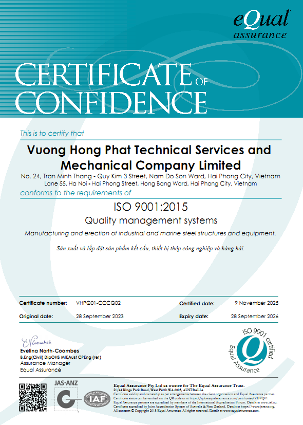 Vuong Hong Phat's ISO 9001:2015 certificate